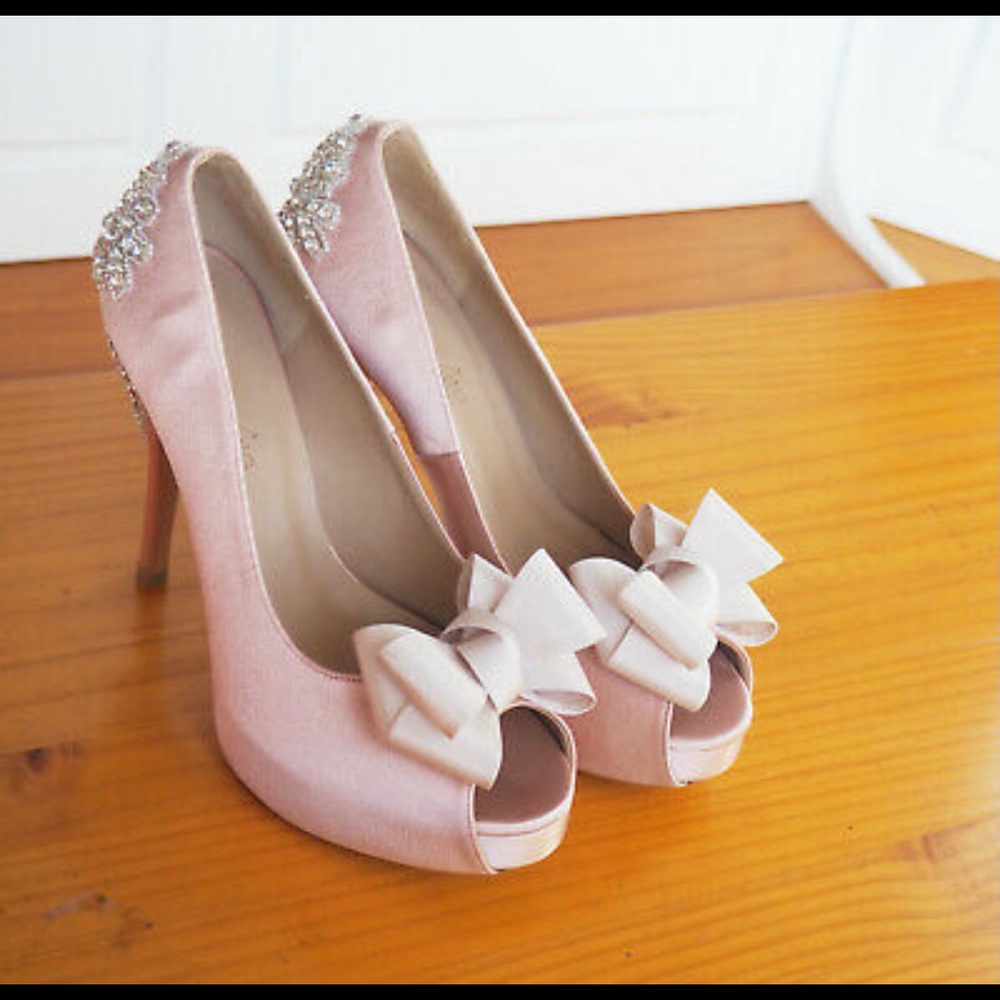 Women's Blush Pink Stiletto Peep Toe Bow Heels